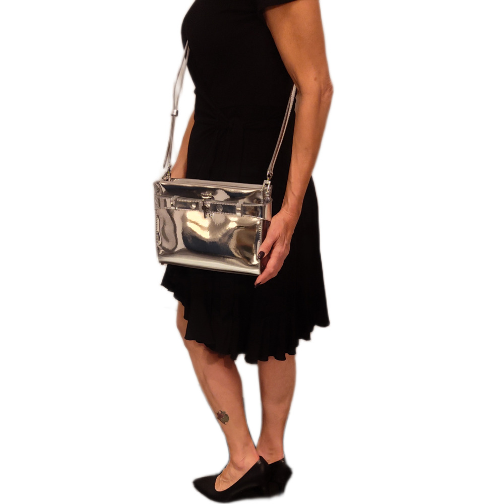 DKNY Bleeker East West Small Metallic Crossbody - Sliver - NWT - Picture 12 of 14